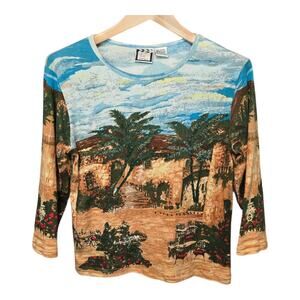 Take Two Clothing Vintage Artsy Womens Top Size Large Mediterranean Maximalist